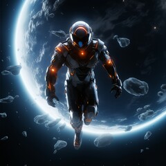 Fototapeta premium An astronaut in space. Futuristic Odyssey