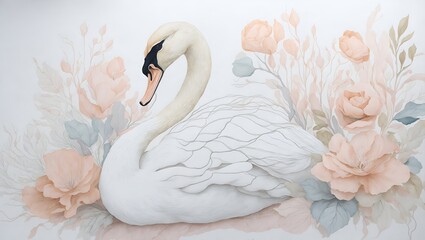 Obraz premium Kids room wallpaper with animals and pastel colors. Nursery wall mural, very minimalistic drawing, white wall,