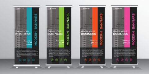 Business Roll Up Set. Standee Design. Banner Template, Abstract Geometric Triangle Background vector, flyer, presentation, leaflet, j-flag, x-stand, x-banner, exhibition display, pull up 