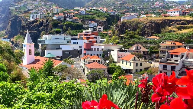 Landscape of Camara de Lobos with Church of San Sebastian, Madeira, Portugal