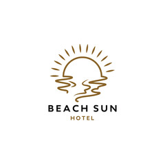 sunrise logo icon vector in trendy line linear outline logo vector for hotel