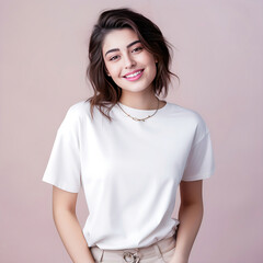 Fototapeta premium close up of a beautiful american woman wearing shirt isolated in grey background