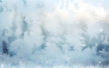 Fototapeta na wymiar Snowflakes ice pattern with sunlight on winter window glass generated by AI.