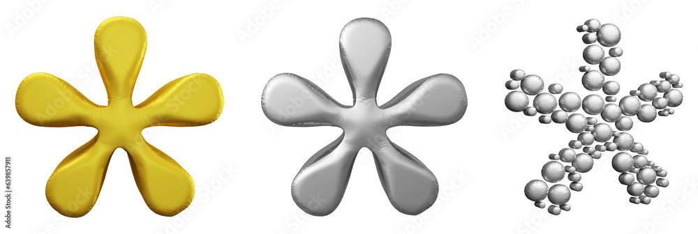 Poster set of asterisk mark symbol design. icon or sign shape isolated on transparent background in 3d rend