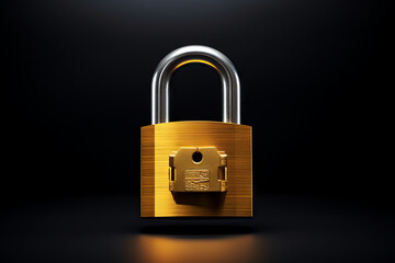 Fototapeta premium Photo of a gold padlock with dark background