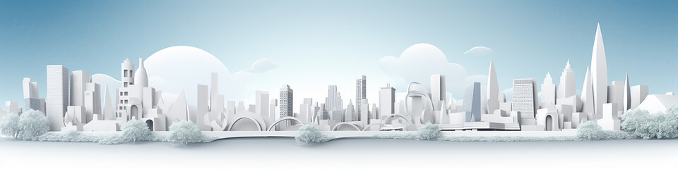 white city cityline paper sculpture long panorama background layout.