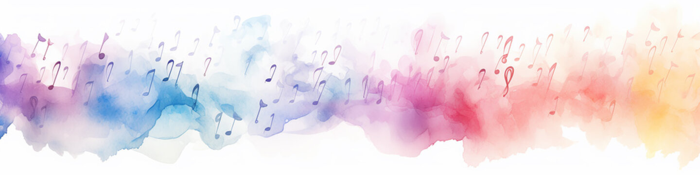 abstract musical long narrow background with notes watercolor. © kichigin19