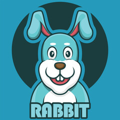 character blue rabbit head cute minimalistic icon logo mascot design