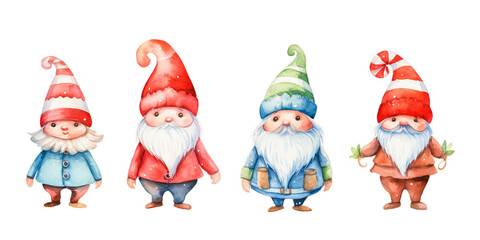  isolated watercolor cute gnomes scandinavian