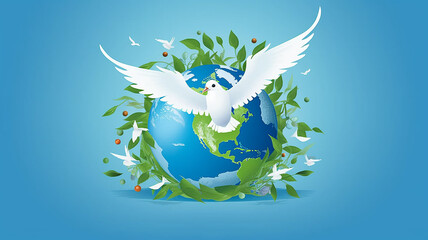 The symbol is the dove logo for World Peace Day. - obrazy, fototapety, plakaty