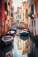 Calm water channel in Venice, Italy.