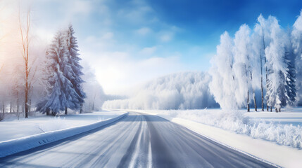Obraz premium winter road in the forest