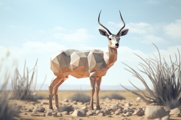 Portrait of antelope made of polygonal shapes. AI generative art