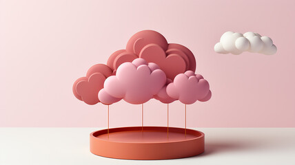 podium pink clouds plastic paper 3d style.