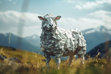 Portrait of sheep made of polygonal shapes. AI generative art