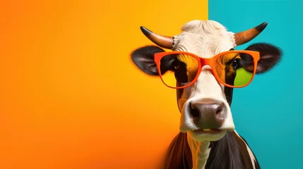 Fotobehang cartoon character cow head wearing tinted glasses © Светлана Канунникова