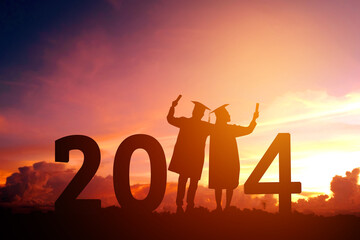 2024 New year Silhouette people graduation in 2020 years education congratulation concept ,Freedom and Happy new year