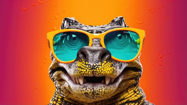 cartoon character crocodile head wearing tinted glasses
