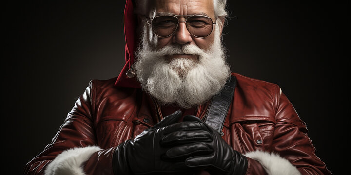 Weihnachtsmann im fanastischen Rocker Stil und scharfen Blick Portr&auml;t, ai generativ