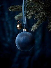 New year's eve bauble and christmas tree. Merry Christmas and Happy Holidays greeting card, frame, banner. New Year. 