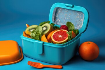 A balanced lunch box with a variety of fresh products, a healthy lunch for a productive day.