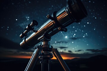 Telescope under a Night Sky - Stargazer  - AI Generated