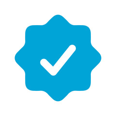 Telegram verified profile badge. Blue verified telegram account icon. Social media account verification icon. Blue check mark sign. Guaranteed safety person sign. Approved tick profile - vector