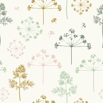Seamless pattern with dill plant