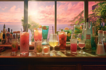 bar glass vintage tropical cocktail beverage slice alcohol party drink interior. Generative AI.