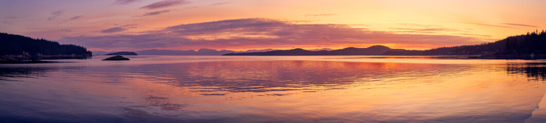 Sunset over the sea Halfmoon Bay. Sunshine Coast, British Columbia, Canada