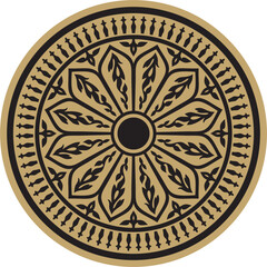 Vector gold and black arabic national round ornament. Ethnic circle, eastern and african peoples of asia, persia, iran, iraq, syria.
