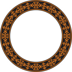 Vector orange and black Kazakh national round pattern, frame. Ethnic ornament of the nomadic peoples of Asia, the Great Steppe, Kazakhs, Kirghiz, Kalmyks, Mongols, Buryats, Turkmens
