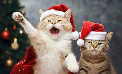 Happy cat and his friend on a Christmas day