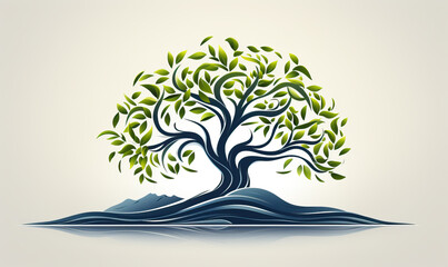 Abstract tree with leaves on a white background close-up.