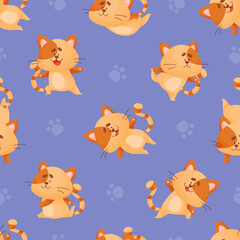 Funny Cat Domestic Pet Do Yoga Vector Seamless Pattern