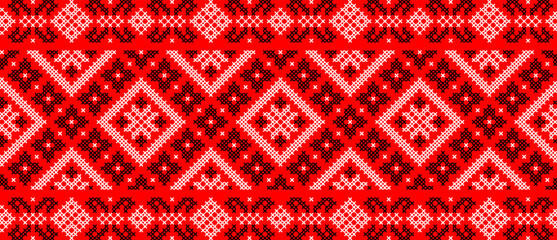 Vector illustration of Ukrainian ornament in ethnic floral style, identity, vyshyvanka, embroidery for print clothes, websites, banners. Background. Geometric design, frame for text, copy space