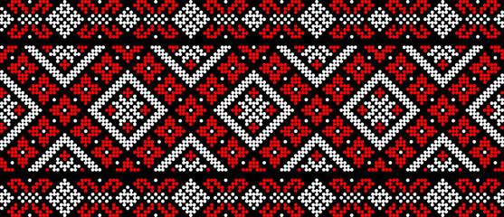 Vector illustration of Ukrainian ornament in ethnic floral style, identity, vyshyvanka, embroidery for print clothes, websites, banners. Background. Geometric design, frame for text, copy space