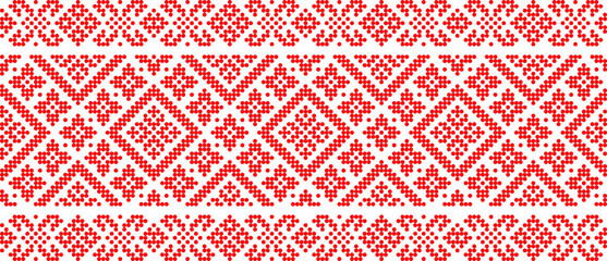 Vector illustration of Ukrainian ornament in ethnic floral style, identity, vyshyvanka, embroidery for print clothes, websites, banners. Background. Geometric design, frame for text, copy space