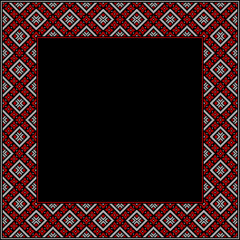 Obraz premium Vector illustration of Ukrainian ornament in ethnic floral style, identity, vyshyvanka, embroidery for print clothes, websites, banners. Background. Geometric design, frame for text, copy space