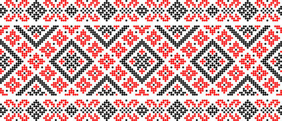 Vector illustration of Ukrainian ornament in ethnic floral style, identity, vyshyvanka, embroidery for print clothes, websites, banners. Background. Geometric design, frame for text, copy space