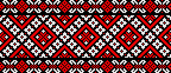 Vector illustration of Ukrainian ornament in ethnic floral style, identity, vyshyvanka, embroidery for print clothes, websites, banners. Background. Geometric design, frame for text, copy space