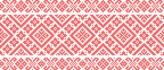 Vector illustration of Ukrainian ornament in ethnic floral style, identity, vyshyvanka, embroidery for print clothes, websites, banners. Background. Geometric design, frame for text, copy space