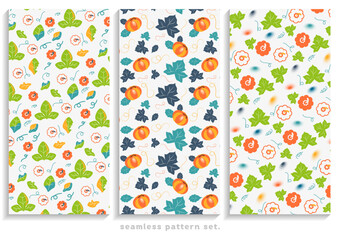 Pumpkin leaves, Seamless pattern. Abstract background. texture design print set. vector illustration.
