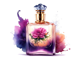 Luxury Perfume Bottle Watercolor. Generative AI