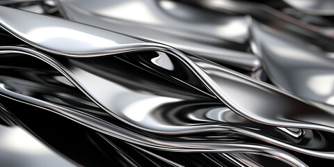 Schöner abstrakter futuristischer Hintergrund in welligen silber Metallic Farben für Webdesign und Drucksachen als Vorlage in Querformat für Banner, ai generativ