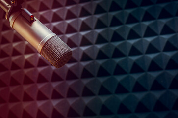 Background with a professional microphone and copy space