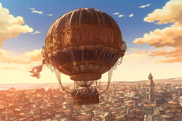 Steampunk manga drawing: Hot air balloon (airship)