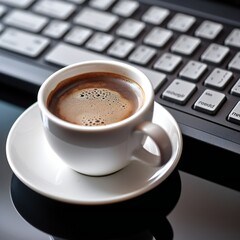 Fototapeta na wymiar white coffee mug on office table near computer . Generative ai