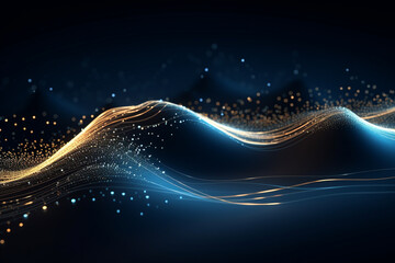 Abstract waving particle technology background design. Abstract wave moving dots flow particles, hi-tech and big data background.