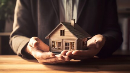 Hand Holding Miniature House Isolated on a Transparent Background 